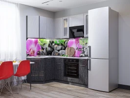 Кухонный гарнитур Валерия-М-04 Серый металлик дождь светлый/Черный металлик дождь