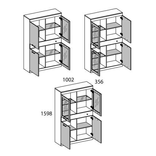 Шкаф с витриной 2V2D1S, JAGGER, цвет Дуб монастырский /Черный