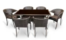 Обеденный комплект стол Руардин + 6 кресел Греция dark brown
