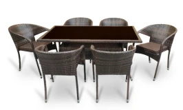 Обеденный комплект стол Руардин + 6 кресел Греция dark brown