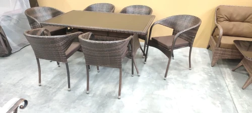 Обеденный комплект стол Руардин + 6 кресел Греция dark brown