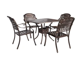 Обеденная группа из литого алюминия c квадратным столом ЛИОН + 4 кресла ВУЛКАН