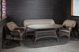 Обеденный комплект садовой мебели МЭДИСОН «MADISON» овальный стол + 3-х местный диван + 2 кресла с подушками на сиденье