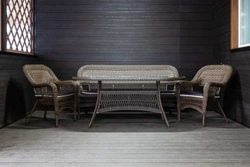 Обеденный комплект садовой мебели МЭДИСОН «MADISON» овальный стол + 3-х местный диван + 2 кресла с подушками на сиденье