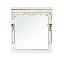 Зеркало Мариэль 105, патина золото, белое, со светильником
