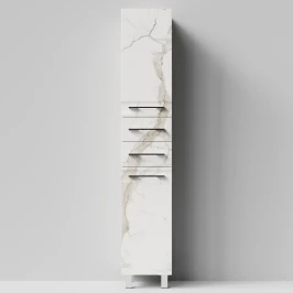 Пенал Мальта 35 напольный, Мрамор Белый натур милк ПВХ 2537, левый, бельевая корзина