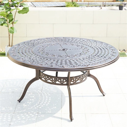 Комплект мебели из литого алюминия стол ВУЛКАН “VOLCANO” D150 арт.6091 + 8 кресел ВУЛКАН “VOLCANO” арт.N008 bronze