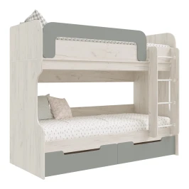 Кровать двухъярусная Юниор-4, Шарли Бриз, Дуб Крафт Белый