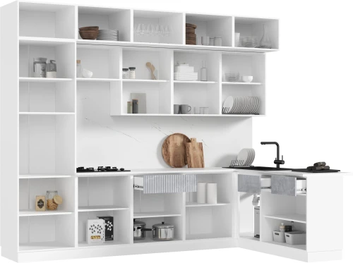 Кухня Оливия NEW 3,0х1,8м, Белый глянец холодный / Мрамор глянец, Белый