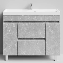 Тумба Бест 100 (2 ящика, 2 двери) напольный, Мрамор Белый софт тач 4044-2 Vodok с раковиной в комплекте