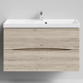 Тумба Лайт 100 подвесной, Дубослив ореховый светлый ПВХ 3445 Vodok с раковиной в комплекте