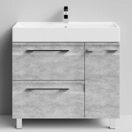 Тумба Мальта 90 напольный, ящики и дверь, Горный камень ПВХ 57807, правый Vodok с раковиной в комплекте