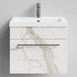 Тумба Элис 50 подвесной, 1 ящик, Мрамор Белый натур милк ПВХ 2537 Vodok с раковиной в комплекте