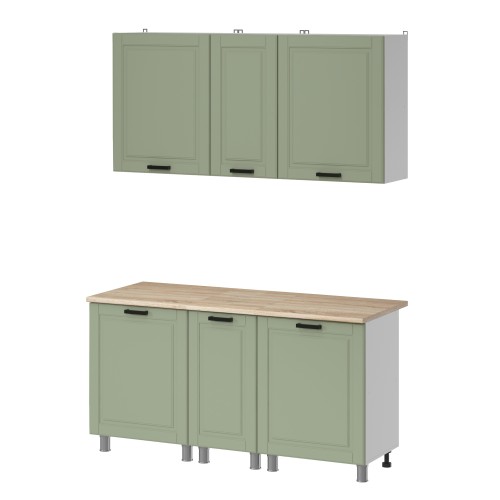 Готовый кухонный гарнитур МК Аленушка 1,6м в.3 Астра Фисташка,скоба черный,сонома