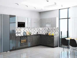 Кухонный гарнитур Валерия-М-05 Серый металлик дождь светлый/Черный металлик дождь