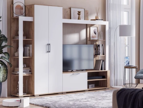 Стенка «Невада», МДФ Софт вайт/ Дуб Крафт Золото