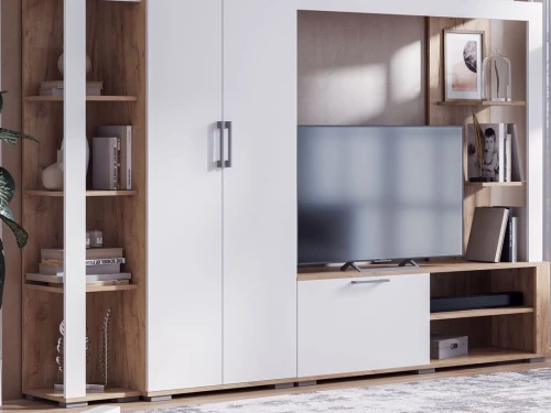 Стенка «Невада», МДФ Софт вайт/ Дуб Крафт Золото