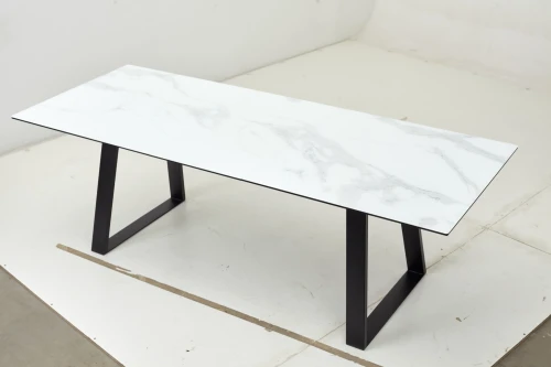 Стол Франк 180 БЕЛЫЙ МРАМОР, стекло / ЧЕРНЫЙ М-City