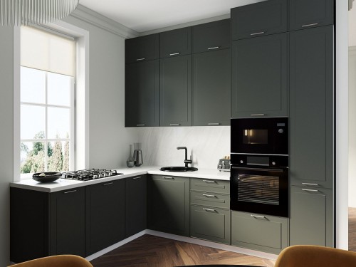 Кухня трехуровневая Перфетта 2700х2000 Грифельно-серый МДФ угловая