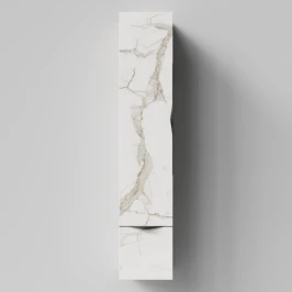 Пенал Марко 30 подвесной, дверь и ящик, ручки Черные, Мрамор Белый натур милк ПВХ 2537, левый