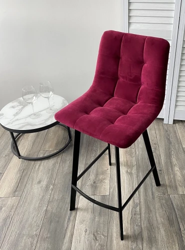 Полубарный стул CHILLI-QB SQUARE винный #16, велюр / черный каркас (H=66cm) М-City