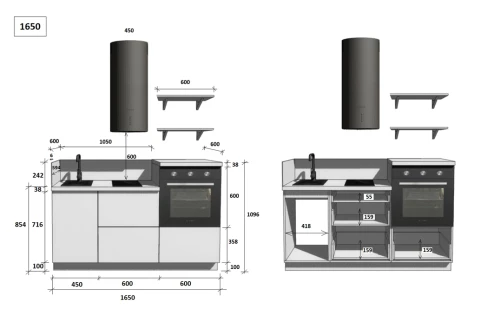 Готовая кухня КГ 1650 ПВХ, Белый софт матовый Арника РМ в.3