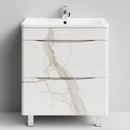 Тумба Адель 70 напольный, Мрамор Белый натур милк ПВХ 2537 Vodok с раковиной в комплекте