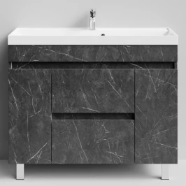 Тумба Бест 100 (2 ящика, 2 двери) напольный, Мрамор Графит софт тач ПВХ 4044-3 Vodok с раковиной в комплекте