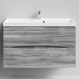Тумба Лайт 100 подвесной, Лиственница структурная контрастно-серая ПВХ 64202 Vodok с раковиной в комплекте