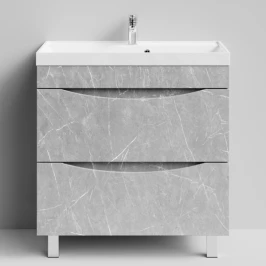 Тумба Лайт 80 напольный, Мрамор Белый софт тач 4044-2 Vodok с раковиной в комплекте