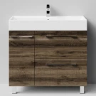 Тумба Мальта 90 напольный, ящики и дверь, Дуб крымский коричневый ПВХ 131005-9005, левый Vodok с раковиной в комплекте