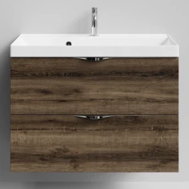 Тумба Марко 80 подвесной, ручки Хром, Дуб крымский коричневый ПВХ 131005-9005 Vodok с раковиной в комплекте