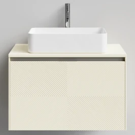 Тумба Соло 80, пример RAL 1015 Светлая слоновая кость, матовая, 1 ящик, подвесной Vodok с раковиной в комплекте