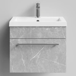 Тумба Элис 50 подвесной, 1 ящик, Мрамор Белый софт тач 4044-2 Vodok с раковиной в комплекте