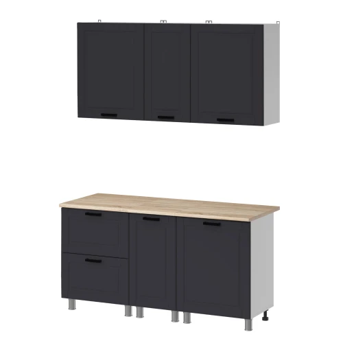 Готовый кухонный гарнитур МК Аленушка 1,6м в.4 Астра Сталь,скоба черный,сонома