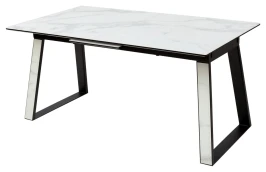 Стол Франк 160 БЕЛЫЙ МРАМОР, стекло / БЕЛЫЙ МРАМОР - ЧЕРНЫЙ, М-City