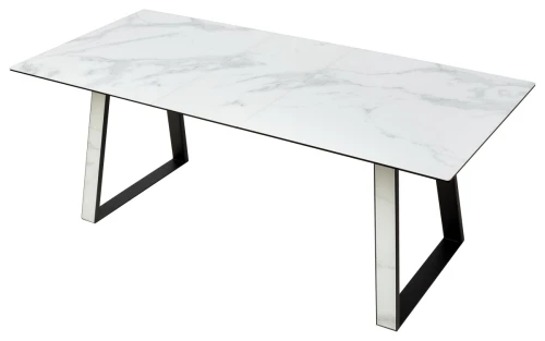 Стол Франк 160 БЕЛЫЙ МРАМОР, стекло / БЕЛЫЙ МРАМОР - ЧЕРНЫЙ, М-City
