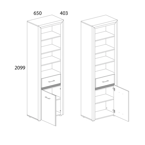 WHITEBLACK, Шкаф открытый 1D1S. Цвет БЕЛЫЙ / БЕЛЫЙ ГЛЯНЕЦ
