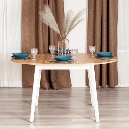 Стол обеденный SVELTO ЛДСП, опора-массив березы, 105 х 105 (140) х 74.5 см, Дуб Вотан/белый