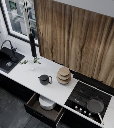 Модульная кухня Эстетик 4000 Рефлекшен вуд/Коко Фаталь МДФ прямая