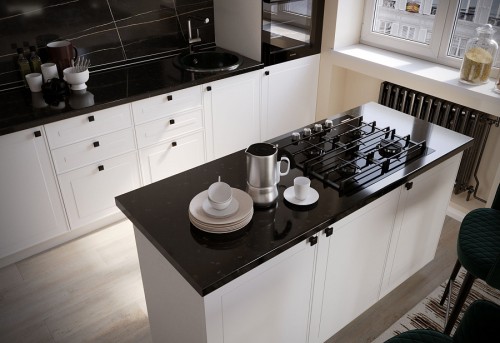 Модульная кухня трехуровневая Перфетта 2600 Кварц Айленд прямая