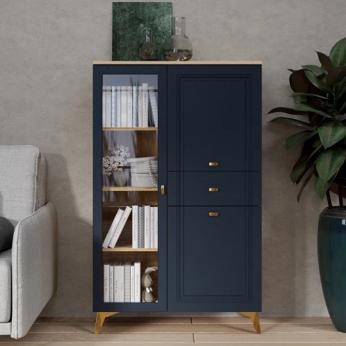 Шкаф низкий (1 стеклодверь) Вега Сапфир синий