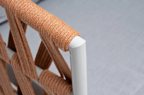 "Диего" диван 2-местный плетеный из роупа, каркас алюминий светло-серый (RAL7035) муар, роуп оранжевый меланж круглый, ткань светло-серая