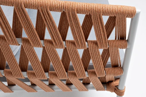 "Диего" диван 2-местный плетеный из роупа, каркас алюминий светло-серый (RAL7035) муар, роуп оранжевый меланж круглый, ткань светло-серая