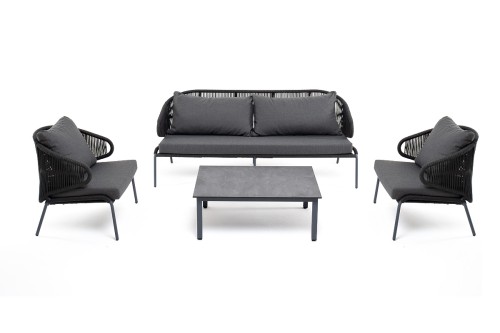 "Милан" лаунж-зона 5-местная плетеная из роупа (веревки), каркас алюминиевый серый, роуп темно-серый