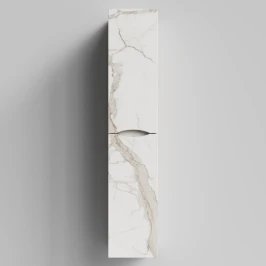 Пенал Лайт 30 подвесной, Мрамор Белый натур милк ПВХ 2537, правый, бельевая корзина