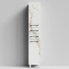 Пенал Мальта 35 напольный, Мрамор Белый натур милк ПВХ 2537, правый, бельевая корзина