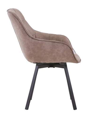 DC837 Стул мягкий поворотный с подлокот., ТЕМНО-СЕРЫЙ#RK962-11 замша, каркас металл черный КВАДРАТ