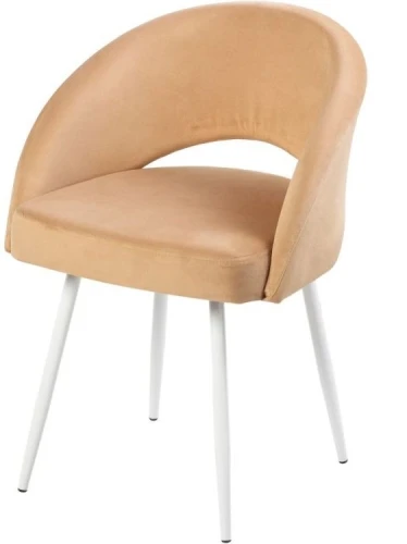 Полукресло МИРЕЛЛА ВЕЛЮР 13 КАРАМЕЛЬ, Каркас ГРЭЙС МЕТАЛЛ, Белый глянец