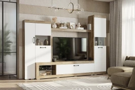 Стенка в гостиную Тесла ГС-01, дуб каньон/белый